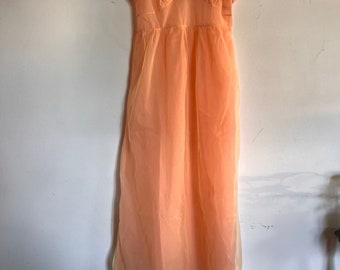 Vintage Peach Night Gown Sheer Embroidered 196”s  60s Pin Up Girl Honey Moon