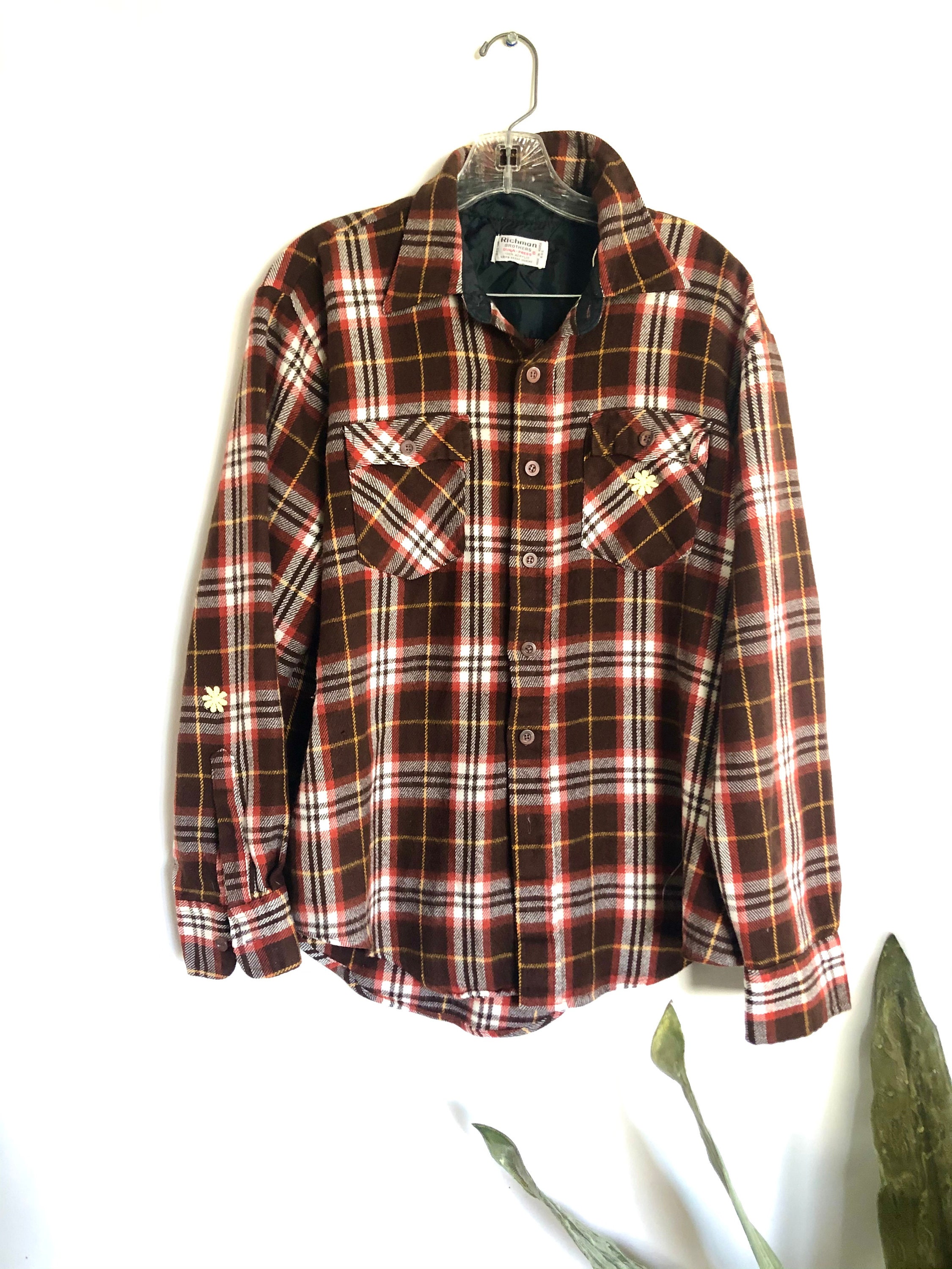 Vintage Plaid Flannel Shirt Brown 