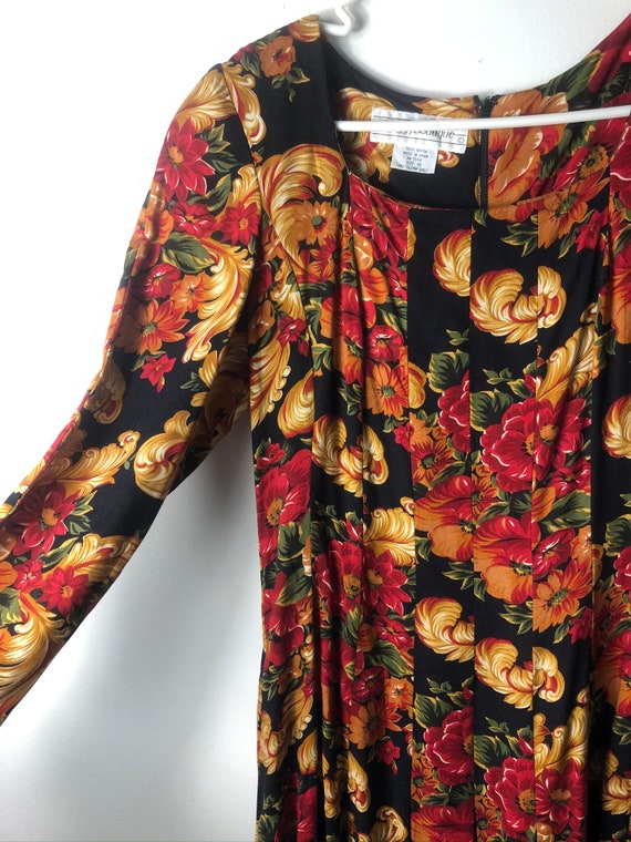 Vintage 90s long sleeve floral maxi dress red gol… - image 3