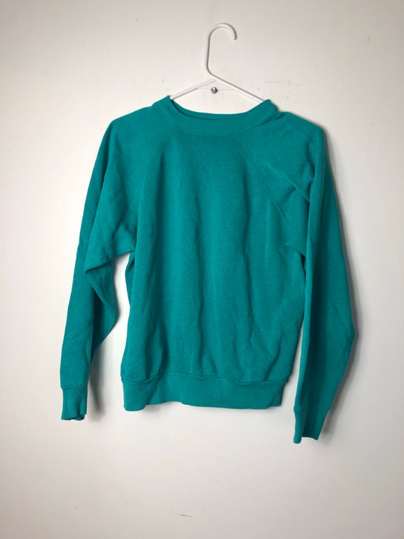 Vintage 80s teal green 1980s sweater shirt cozy so