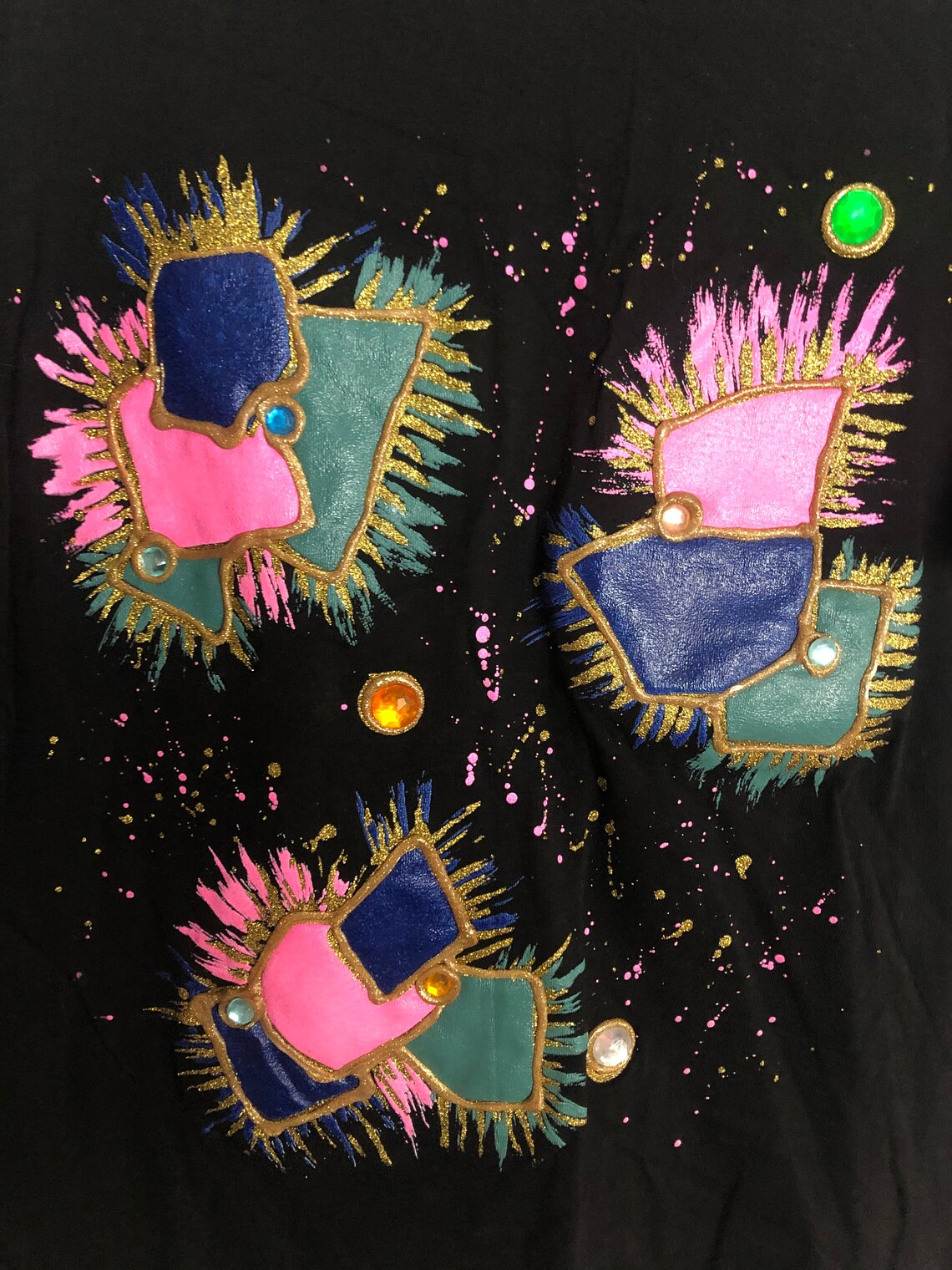 Vintage Puff Paint Black Shirt 1990s 90s Neon Gems Hot Pink Etsy