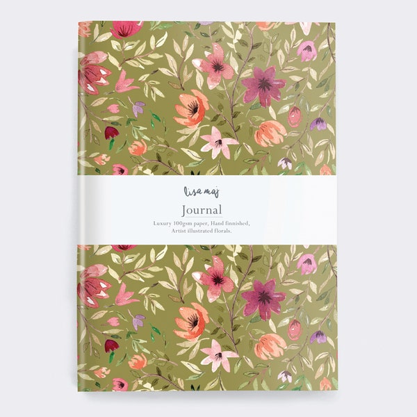 Dot Grid Journal with a Vintage Floral cover. Choose lined or dot grid pages. Use as a bullet journal, gratitude journal or Floral notebook.