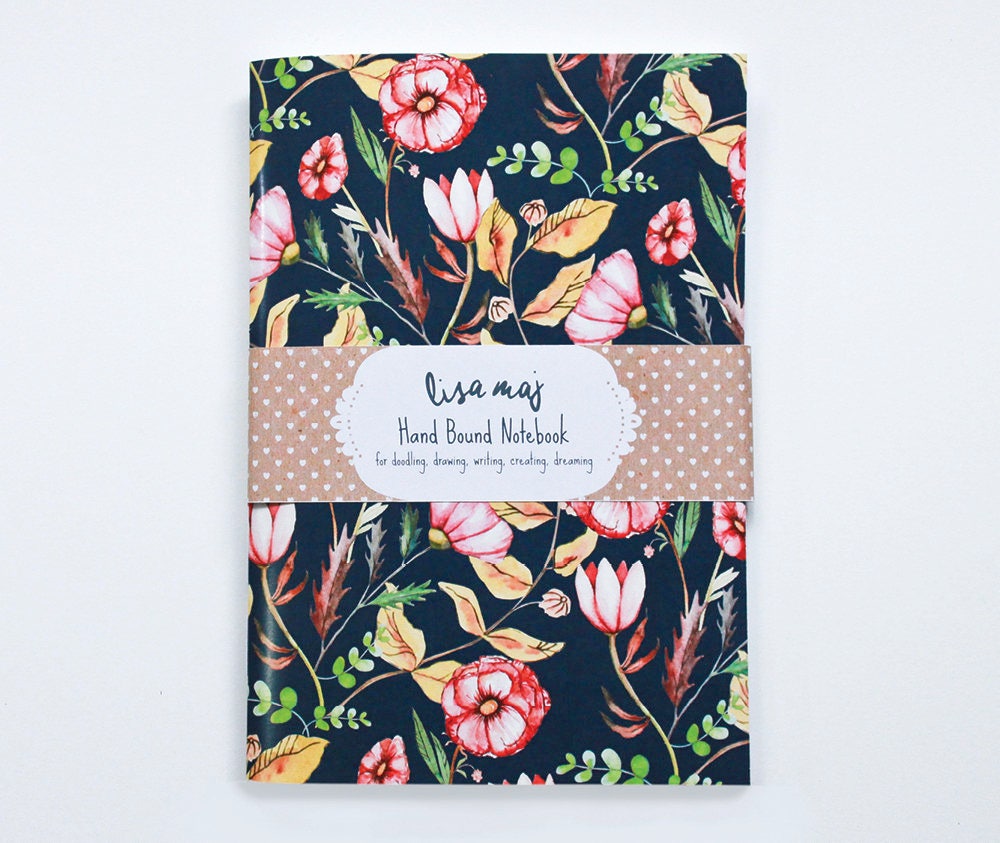 Vintage Rose On Navy Notebook Journal Diary Planner Dot Zoom
