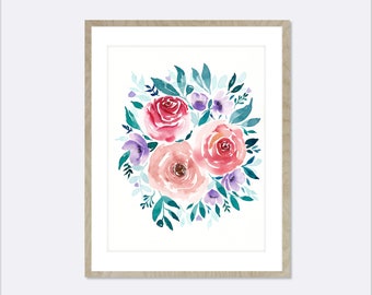 Mini Floral Painting - An Original watercolour painting of vintage roses in a modern watercolor style. Small Watercolour Painting.