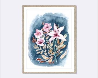 Floral Watercolour Painting - A watercolour sketch of a  Lily painted in a modern watercolour style. Loose Watercolour