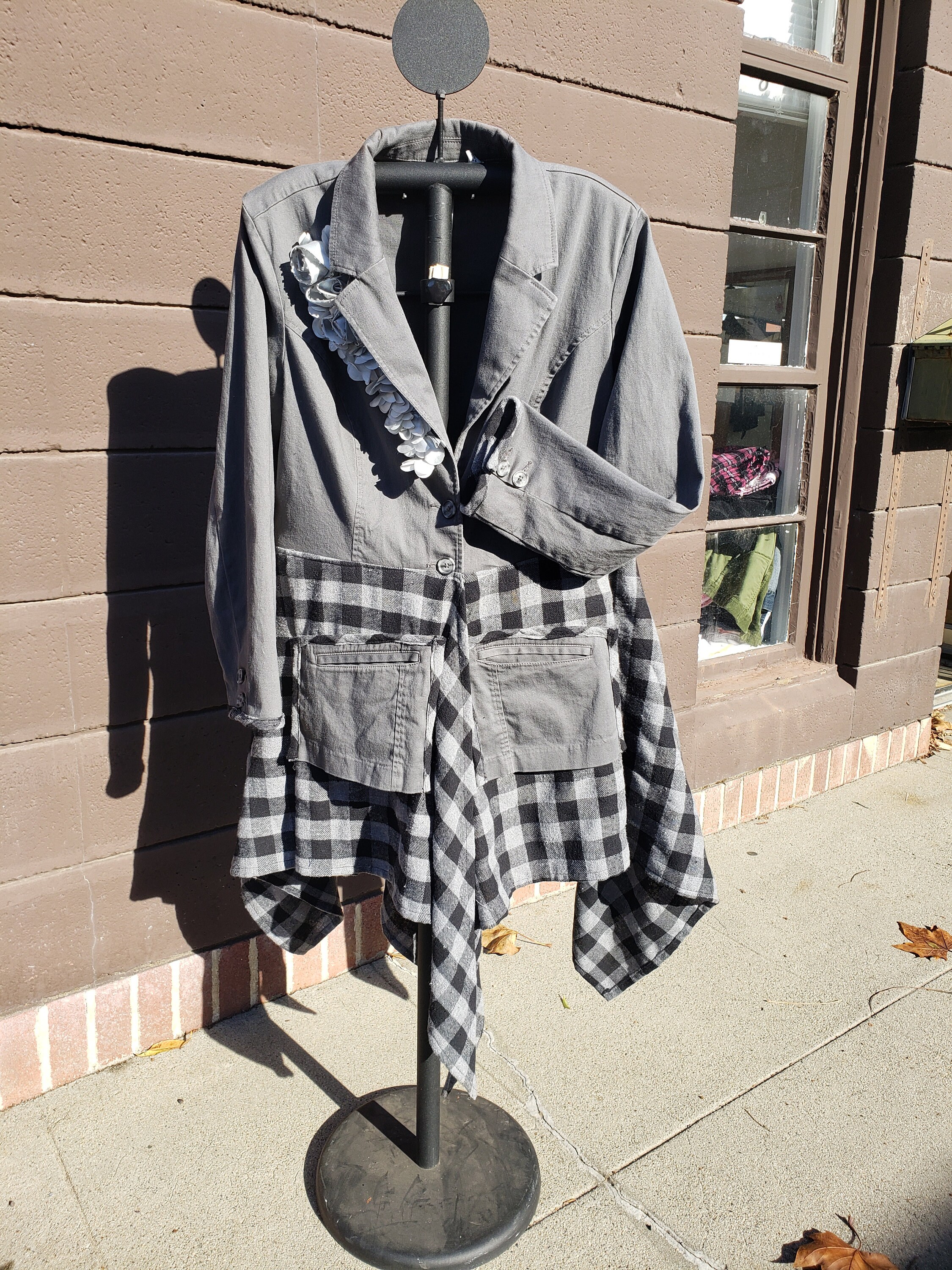 Women's Gray Flannel Jacket Upcycle Plaid Refashioned Size Etsy