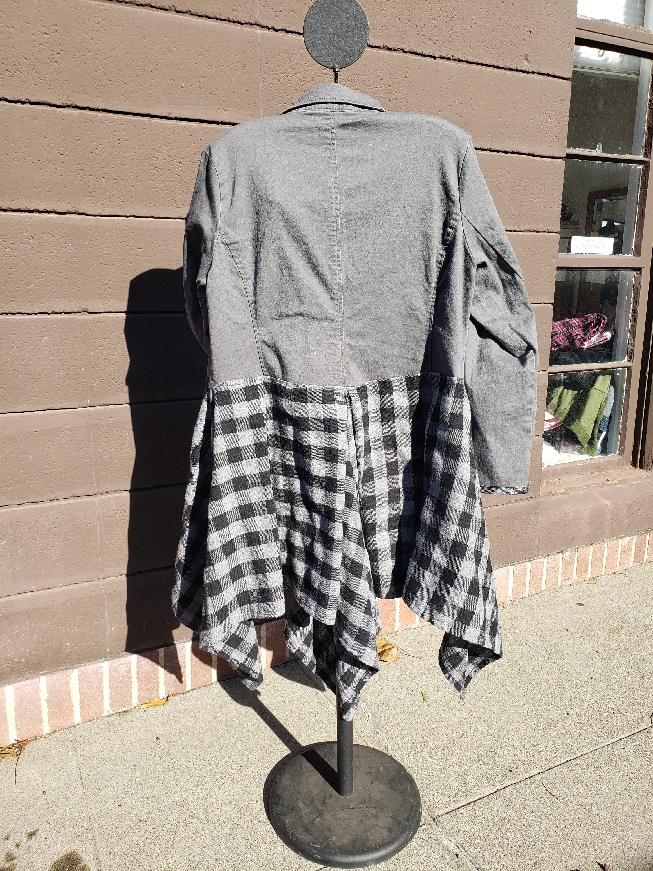 Women's Gray Flannel Jacket Upcycle Plaid Refashioned Size Etsy