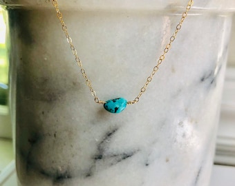 Natural Turquoise Necklace, Gemstone Choker, Bohemian, Hippie Jewelry, Delicate, 14k Gold Filled, Sterling Silver, Rose Gold Filled