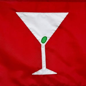 Cocktail Glass Flag/Pennant (Various Sizes/Colors): Martini with olive, handmade, unique, vintage, happy hour, house, boat, party decoration