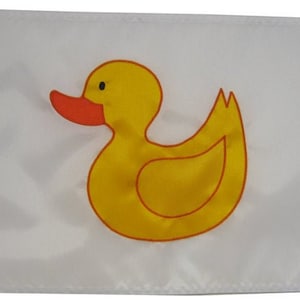 Rubby Duck-vlag of -wimpel: 12 x 18 inch hoge kwaliteit, handgenaaide gele eend, bootvlag, tuinvlag, aangepaste vlag, gemaakt in de VS