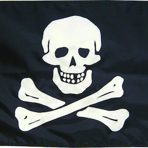 Bandera pirata Jolly Roger de 3 x 5 para exteriores, doble cara, hecha en  Estados Unidos, con cuchillo de cruz y cráneo Jack Rackham, banderas