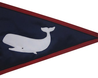 Sperm Whale Pennant with Border: 12"x18" Handmade, Nautical Boat Flag, Sewn Nylon
