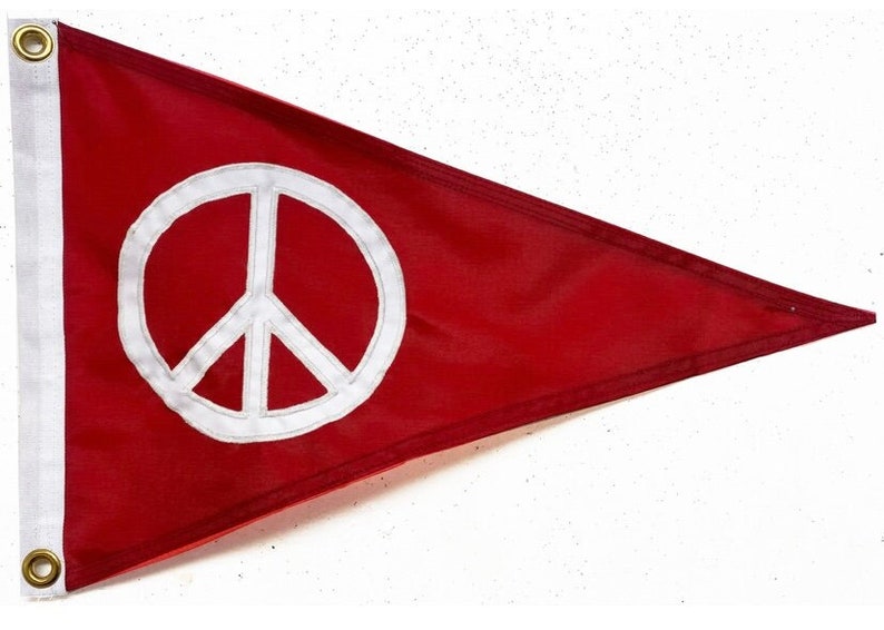 Triangular Peace Peace Sign Handsewn Flag or Pennant: Appliqued Nylon, Handmade in the ...