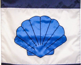 Scallop Shell House Banner : 28&quot;x39&quot;, Nautical, Handmade, Decorative Porch Flag, Pole Sleeve