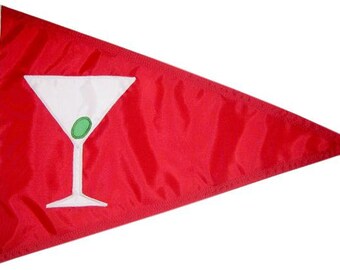 SALE: Cocktail Glass 2'x3' Red Pennant Martini with olive, handmade, unique, vintage, happy hour, house, boat, flag, party decoration