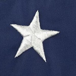 May include: A white embroidered star on a navy blue background.