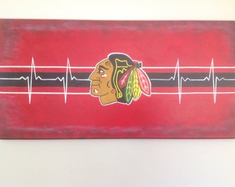 Chicago Blackhawks Indian Heartbeat 12x24 Canvas Painting