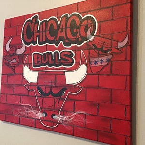 Chicago Bulls 16x20 Canvas Painting Faux Red Brick image 7