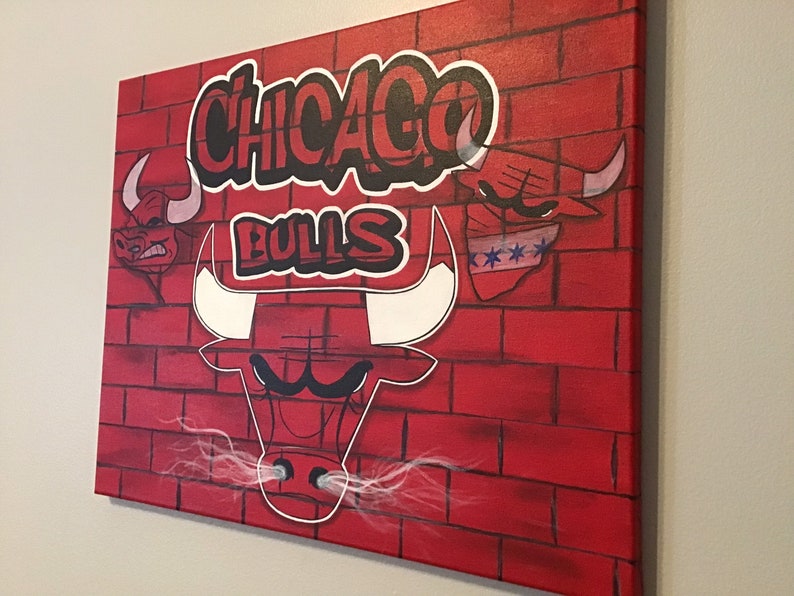 Chicago Bulls 16x20 Canvas Painting Faux Red Brick image 7