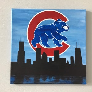 Chicago Cubs Walking Cubbie Bear Cityscape Silhouette 12x12 image 6