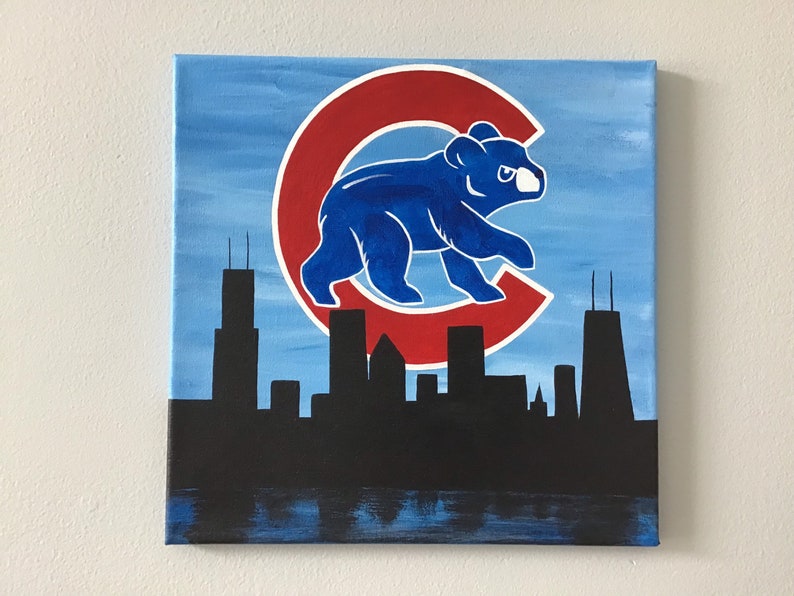 Chicago Cubs Walking Cubbie Bear Cityscape Silhouette 12x12 image 6