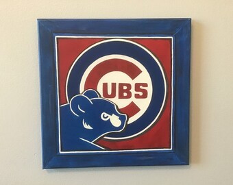 Chicago Cubs 12x12 Abstract painting with faux frame