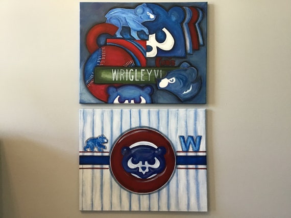 Cubs Abstract Art 16x20 Canvas Painting -  Israel