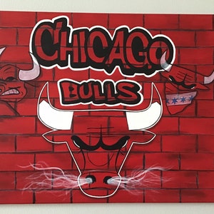 Chicago Bulls 16x20 Canvas Painting Faux Red Brick image 5