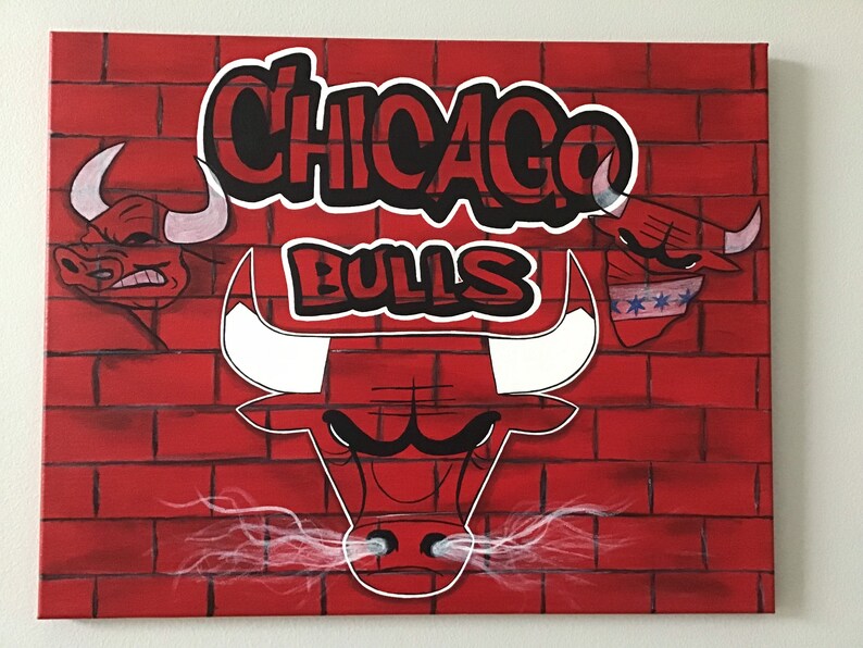 Chicago Bulls 16x20 Canvas Painting Faux Red Brick image 5