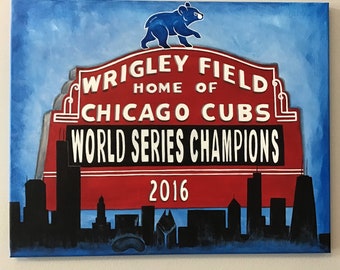 Wrigley Field Marquee with Cityscape