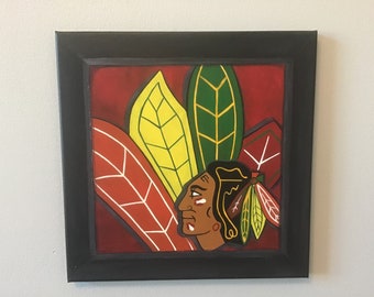 Chicago Blackhawks 12x12 Abstract painting with faux frame