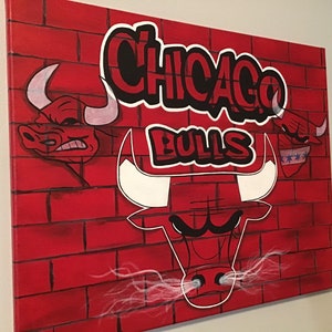 Chicago Bulls 16x20 Canvas Painting Faux Red Brick image 6