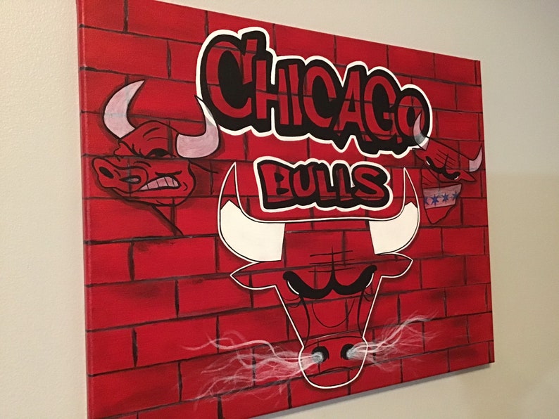 Chicago Bulls 16x20 Canvas Painting Faux Red Brick image 6