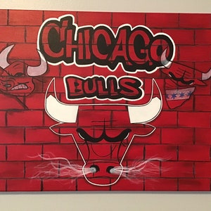 Chicago Bulls 16x20 Canvas Painting Faux Red Brick image 9