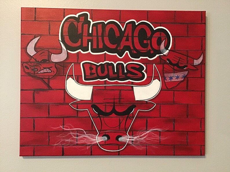 Chicago Bulls 16x20 Canvas Painting Faux Red Brick image 9