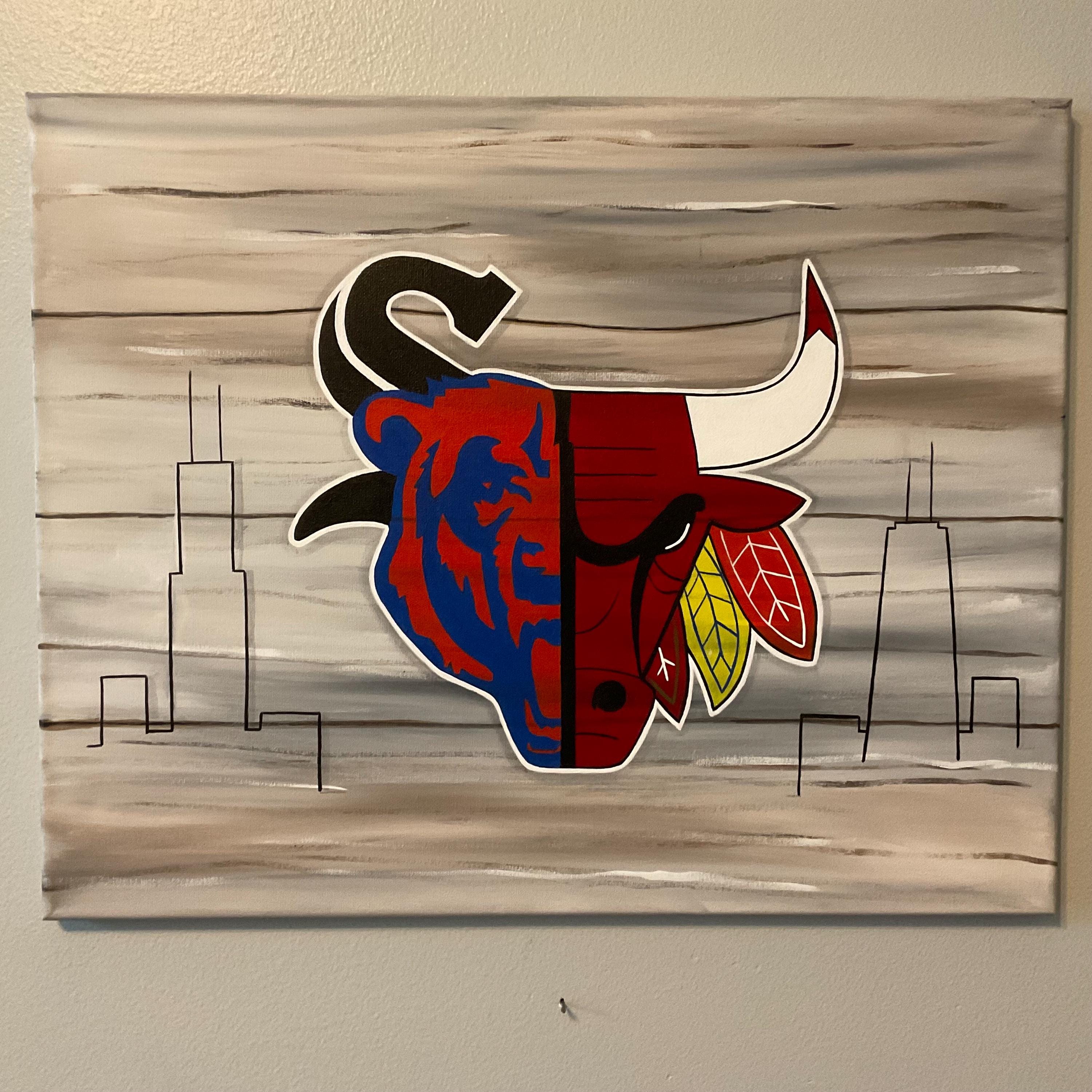 Chicago All Sport Faux Wood Background-white Sox, Bears, Bulls