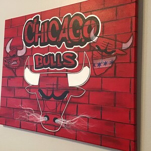 Chicago Bulls 16x20 Canvas Painting Faux Red Brick image 3