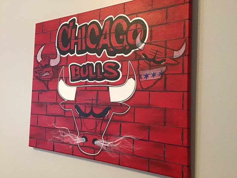 Chicago Bulls 16x20 Canvas Painting Faux Red Brick image 3