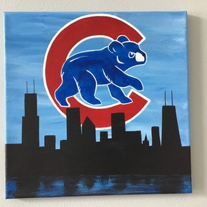 Chicago Cubs Walking Cubbie Bear Cityscape Silhouette 12x12 image 10