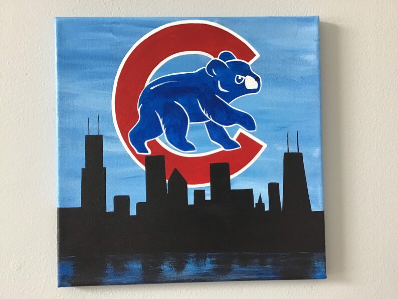 Chicago Cubs Walking Cubbie Bear Cityscape Silhouette 12x12 image 10