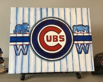 Logotipo de Chicago Cubs en Jersey Stripes 16x20 Canvas