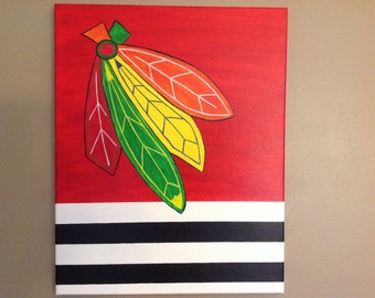 Chicago Blackhawks Plumas Lienzo Pintura 16x20