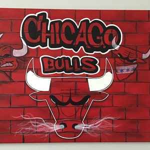 Chicago Bulls 16x20 Canvas Painting Faux Red Brick image 1