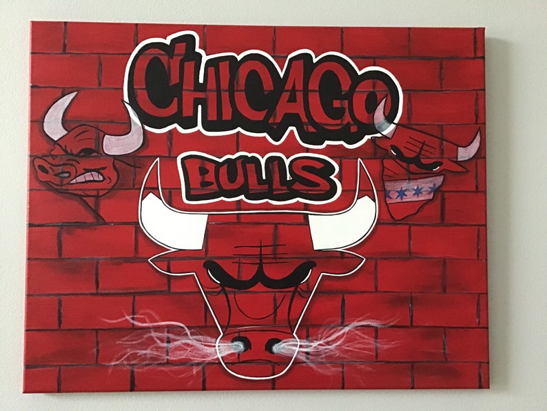 Chicago Bulls 16x20 Canvas Painting Faux Red Brick image 1