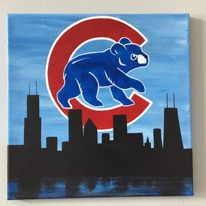 Chicago Cubs Walking Cubbie Bear Cityscape Silhouette 12x12 image 9