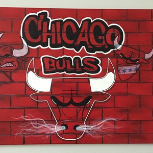 Chicago Bulls 16x20 Canvas Painting Faux Red Brick image 8