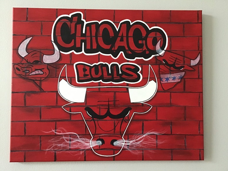 Chicago Bulls 16x20 Canvas Painting Faux Red Brick image 8