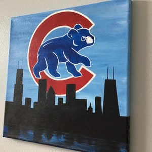 Chicago Cubs Walking Cubbie Bear Cityscape Silhouette 12x12 image 3