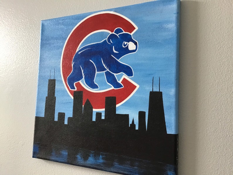 Chicago Cubs Walking Cubbie Bear Cityscape Silhouette 12x12 image 3