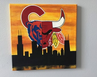 Chicago Art - All Sports with Cubs Cityscape 12x12